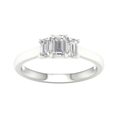 64104 - emerald 3 stone engagement ring