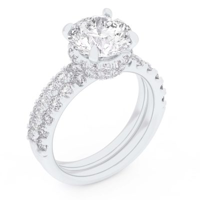 14K 4.44CT Certified Lab Grown Diamond Bridal Set Double hidden halo