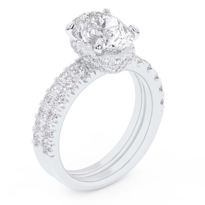 14K 4.44CT Certified Lab Grown Diamond Bridal Set Double hidden halo
